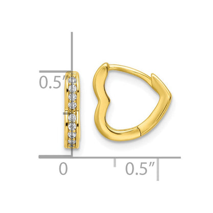 Sterlingsilber Poliert Goldfarben Zirkonia Klappbar Herz Geformt Creolen