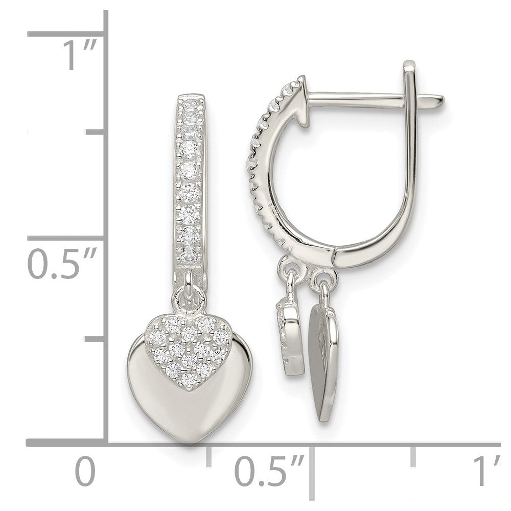 Sterlingsilber Poliert Zirkonia Hängend Herzen Klappbar Creolen