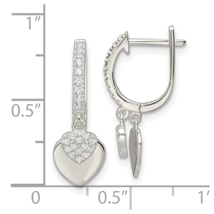 Sterlingsilber Poliert Zirkonia Hängend Herzen Klappbar Creolen