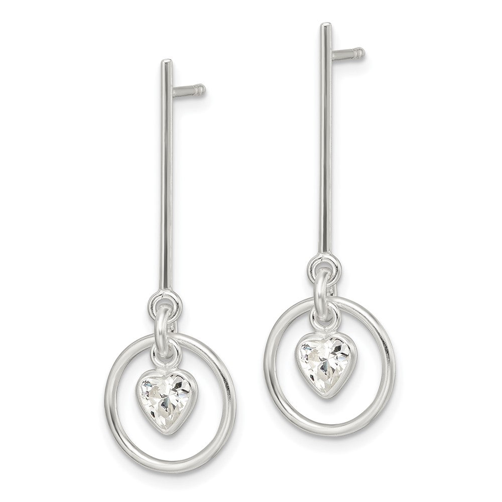 Sterlingsilber Poliert Hängend Herz Zirkonia Ohrstecker