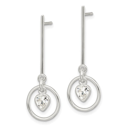 Sterlingsilber Poliert Hängend Herz Zirkonia Ohrstecker