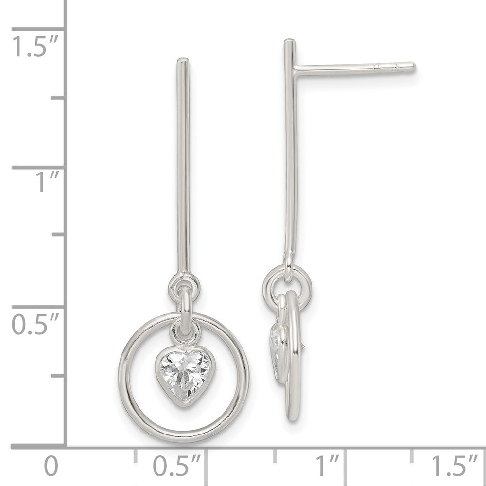 Sterlingsilber Poliert Hängend Herz Zirkonia Ohrstecker