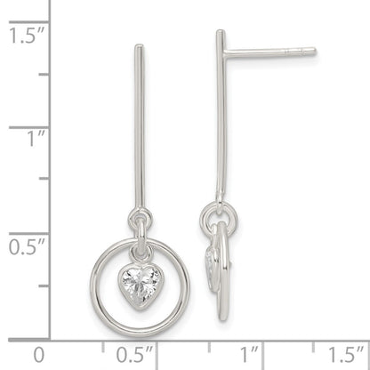 Sterlingsilber Poliert Hängend Herz Zirkonia Ohrstecker