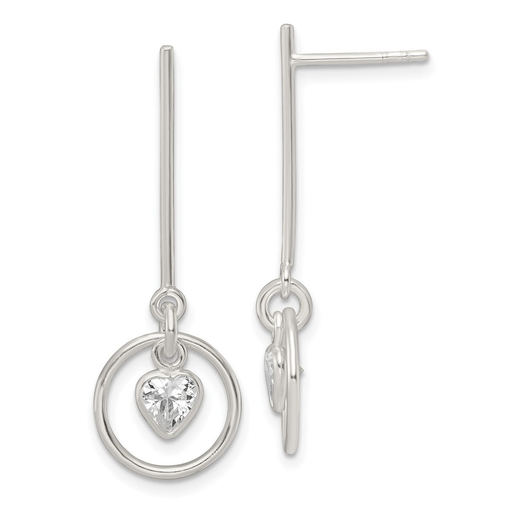 Sterlingsilber Poliert Hängend Herz Zirkonia Ohrstecker