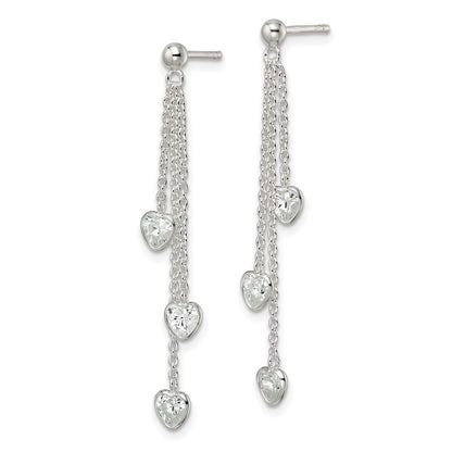 Sterlingsilber Poliert Hängend Herz Zirkonia Ohrstecker