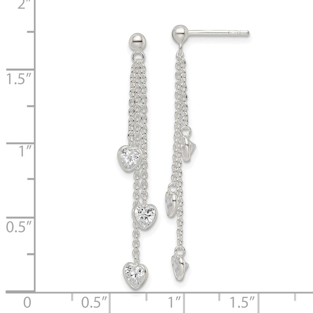 Sterlingsilber Poliert Hängend Herz Zirkonia Ohrstecker