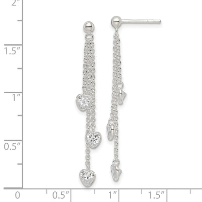 Sterlingsilber Poliert Hängend Herz Zirkonia Ohrstecker