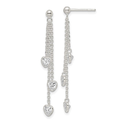Sterlingsilber Poliert Hängend Herz Zirkonia Ohrstecker
