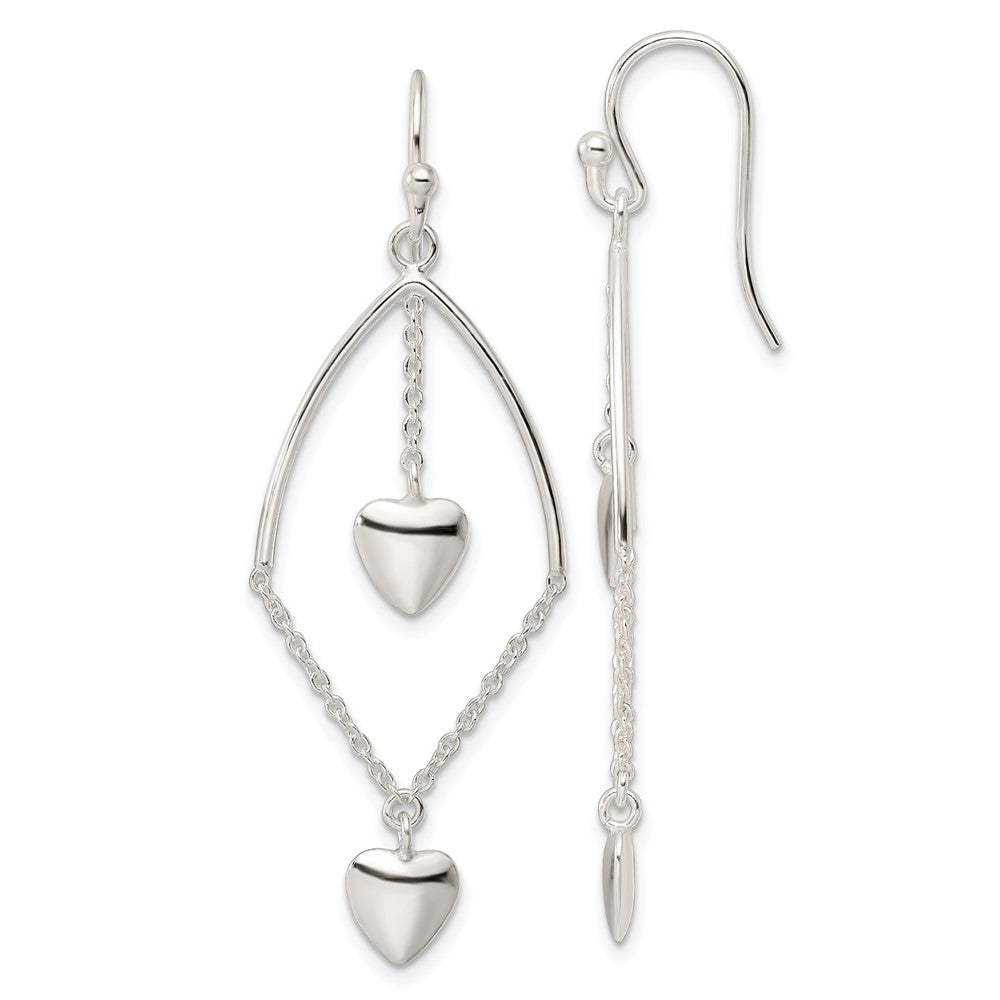 Sterlingsilber Poliert Hängend Herzen Ohrringe
