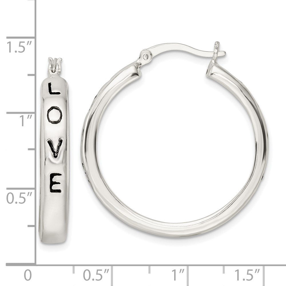 Sterlingsilber Poliert Schwarz Emaille Liebe Kreis Creolen