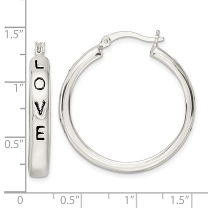 Sterlingsilber Poliert Schwarz Emaille Liebe Kreis Creolen