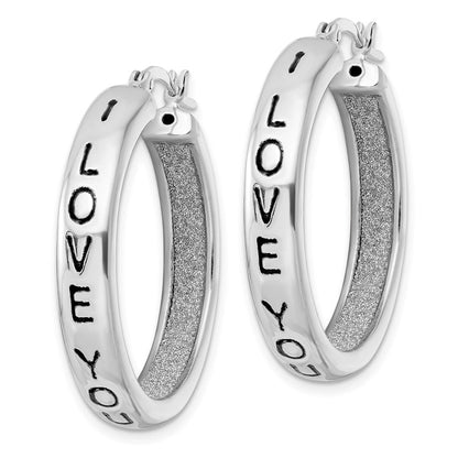 Sterlingsilber Rhodiniert Stoff Glitzer I Liebe You Creolen