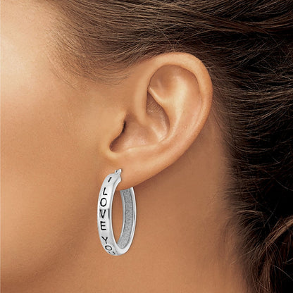 Sterlingsilber Rhodiniert Stoff Glitzer I Liebe You Creolen