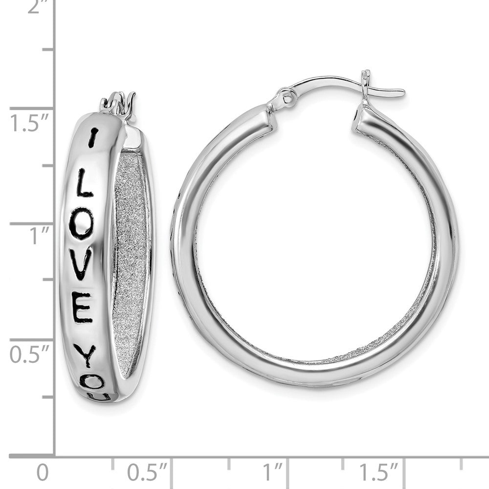 Sterlingsilber Rhodiniert Stoff Glitzer I Liebe You Creolen