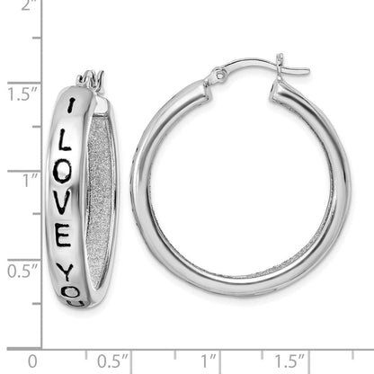 Sterlingsilber Rhodiniert Stoff Glitzer I Liebe You Creolen