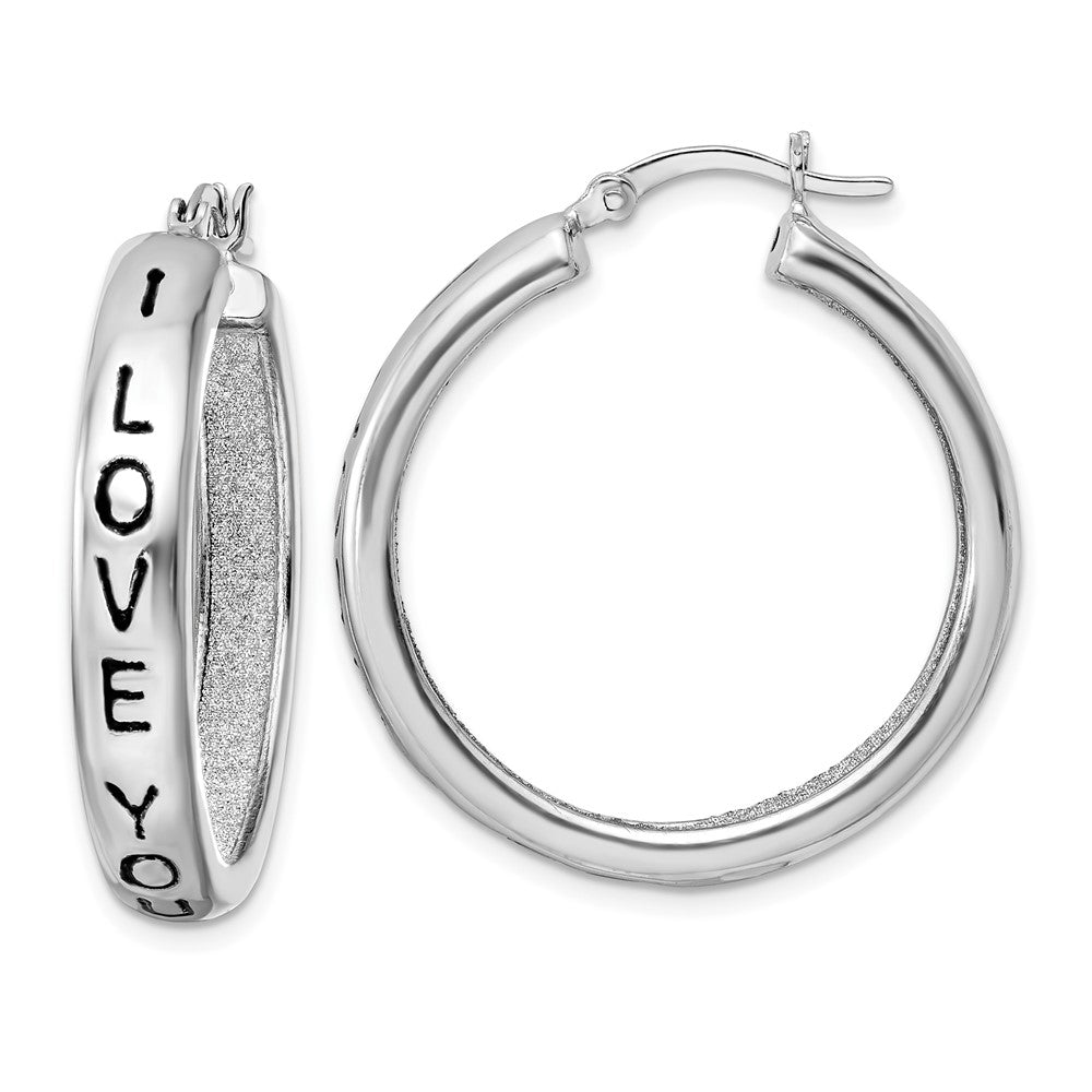 Sterlingsilber Rhodiniert Stoff Glitzer I Liebe You Creolen