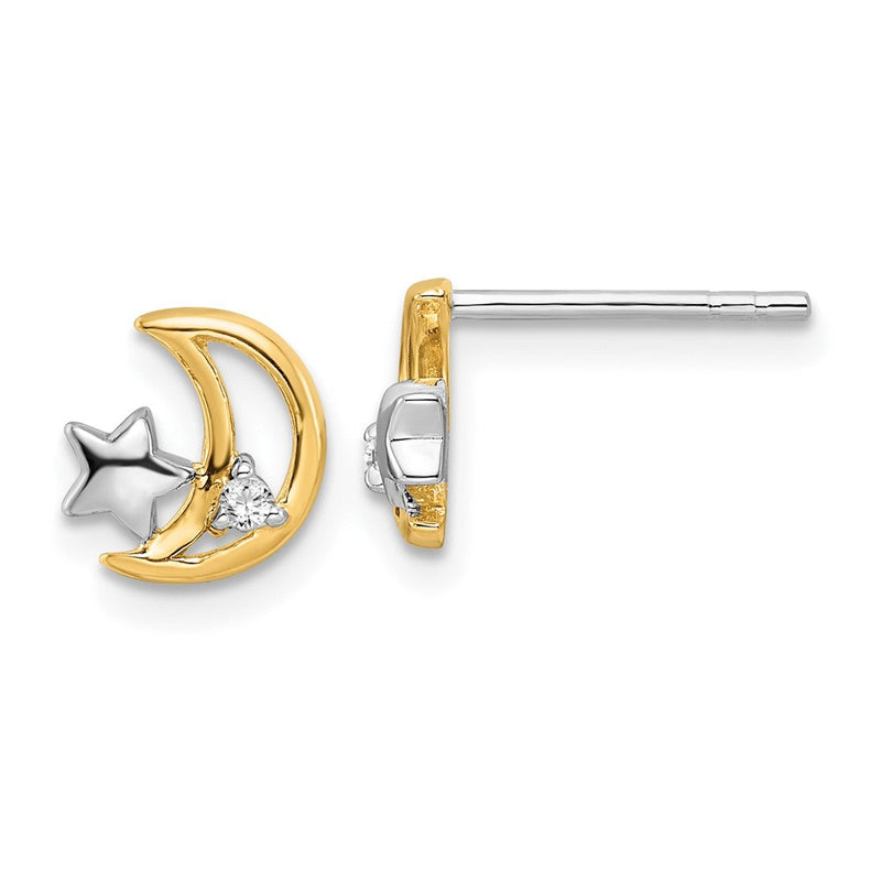 Ss/vergoldet Sterlingsilber Rhodiniert & Vergoldet Stern und Mond Zirkonia Ohrstecker
