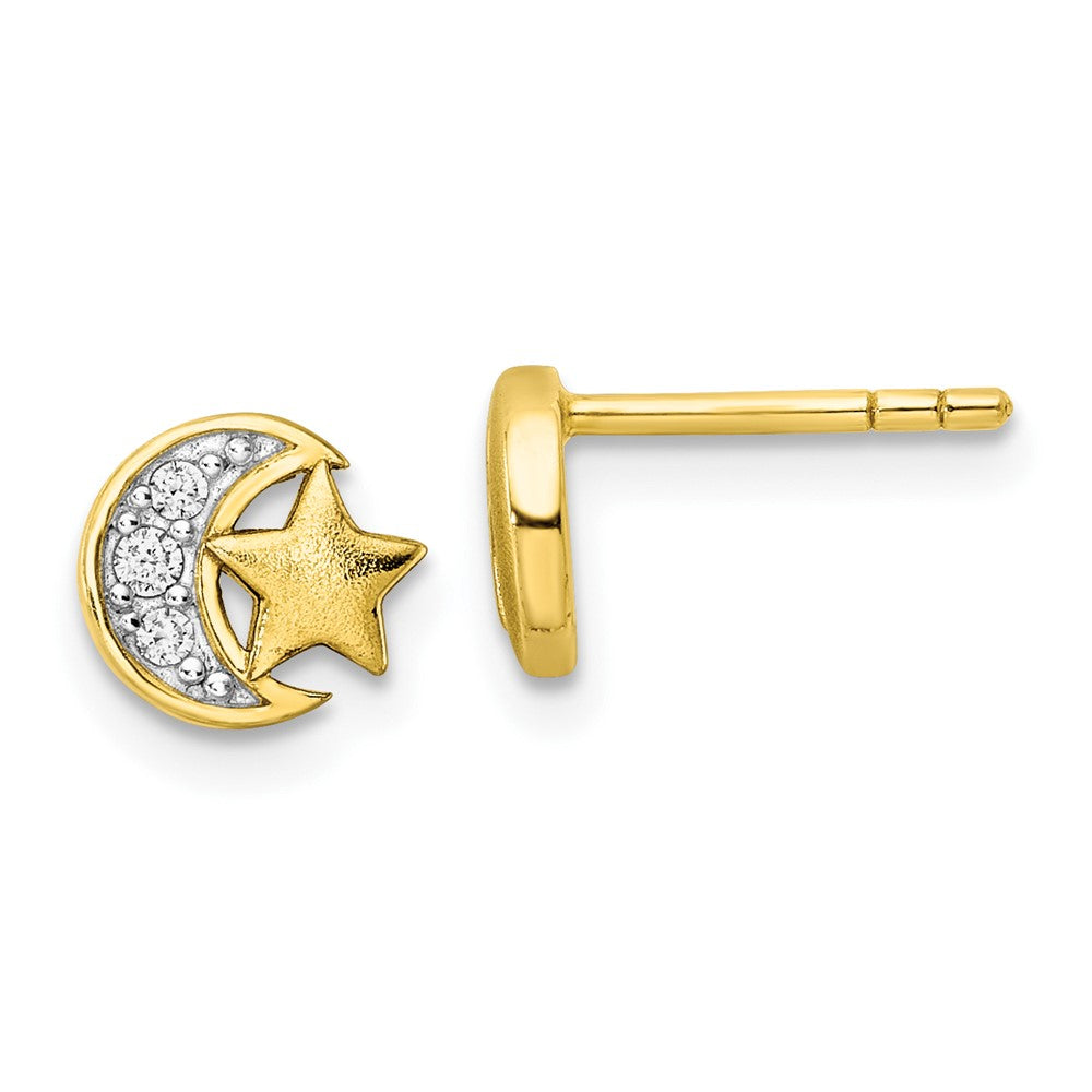 Sterlingsilber Goldfarben Zirkonia Stern und Mond Ohrstecker