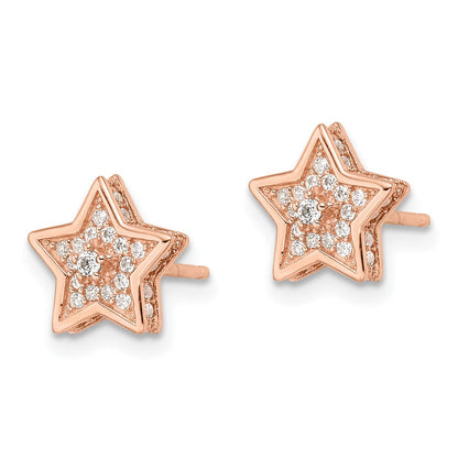 Sterlingsilber Poliert Roséfarben Zirkonia Stern Ohrstecker