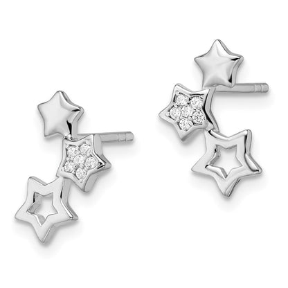 Sterlingsilber Rhodiniert Poliert Zirkonia Stern Ohrstecker