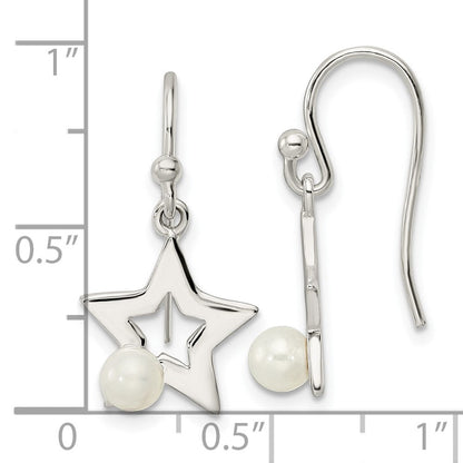 Sterlingsilber Poliert Imitat Perle Stern Hirte Haken Ohrringe