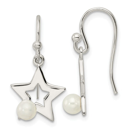 Sterlingsilber Poliert Imitat Perle Stern Hirte Haken Ohrringe