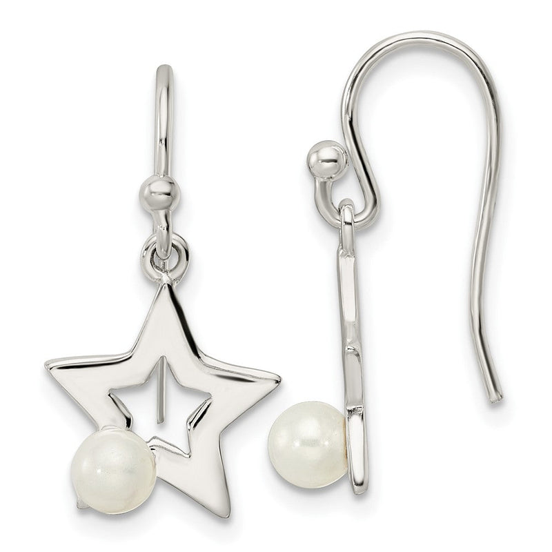 Sterlingsilber Poliert Imitat Perle Stern Hirte Haken Ohrringe