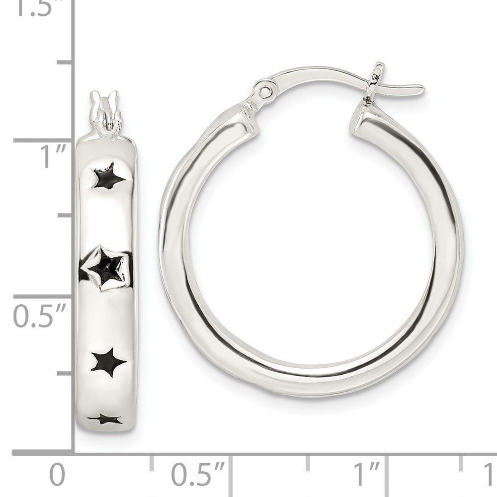 Sterlingsilber Poliert Schwarz Emaille Stern Kreis Creolen