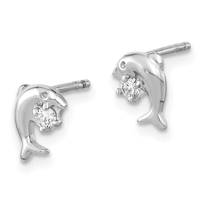 Sterlingsilber Rhodiniert Zirkonia Delfin Ohrstecker