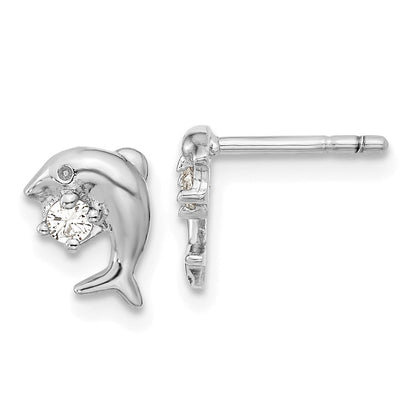 Sterlingsilber Rhodiniert Zirkonia Delfin Ohrstecker