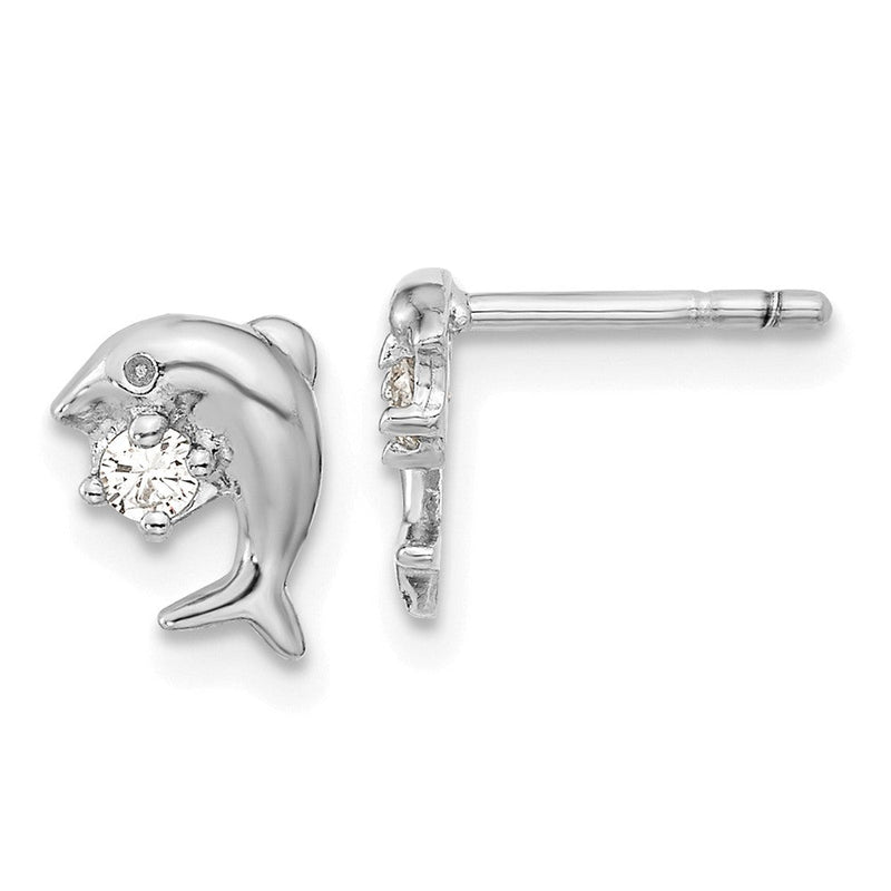 Sterlingsilber Rhodiniert Zirkonia Delfin Ohrstecker