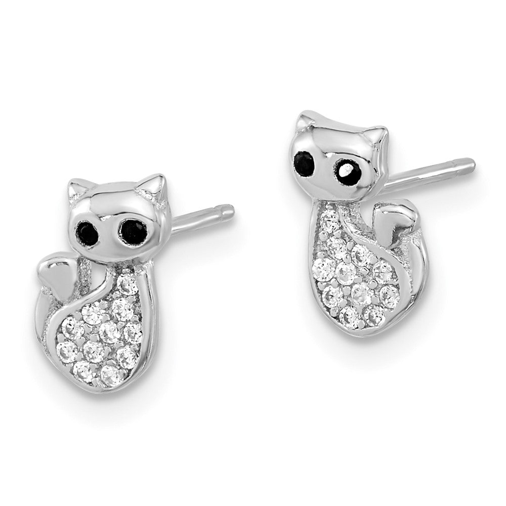 Sterlingsilber Rhodiniert Zirkonia Katze Ohrstecker