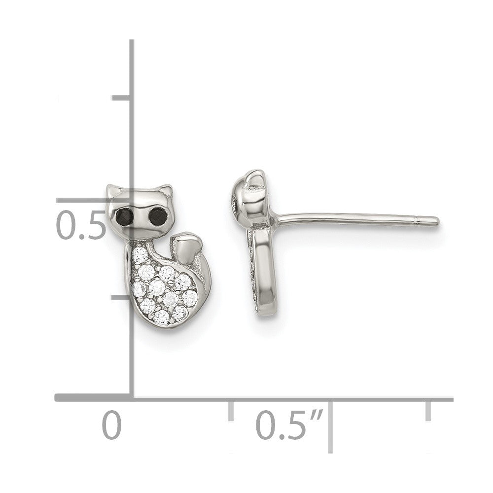 Sterlingsilber Rhodiniert Zirkonia Katze Ohrstecker