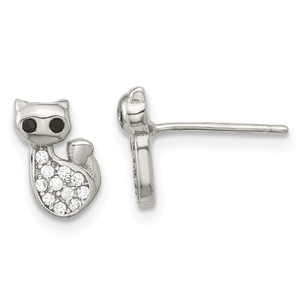 Sterlingsilber Rhodiniert Zirkonia Katze Ohrstecker