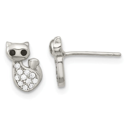 Sterlingsilber Rhodiniert Zirkonia Katze Ohrstecker