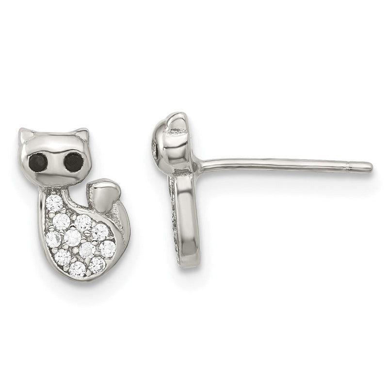 Sterlingsilber Rhodiniert Zirkonia Katze Ohrstecker