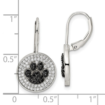 Sterlingsilber Rhodiniert Poliert Zirkonia Paw Druck Ohrhänger mit Brisur