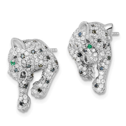 Sterlingsilber Rhodiniert Poliert Zirkonia Cheetah Ohrstecker