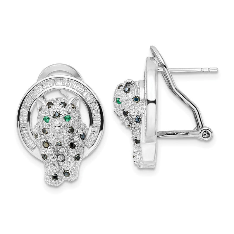Sterlingsilber Rhodiniert Zirkonia Kreis mit Cheetah Stecker Omega Rückseite Ohrringe