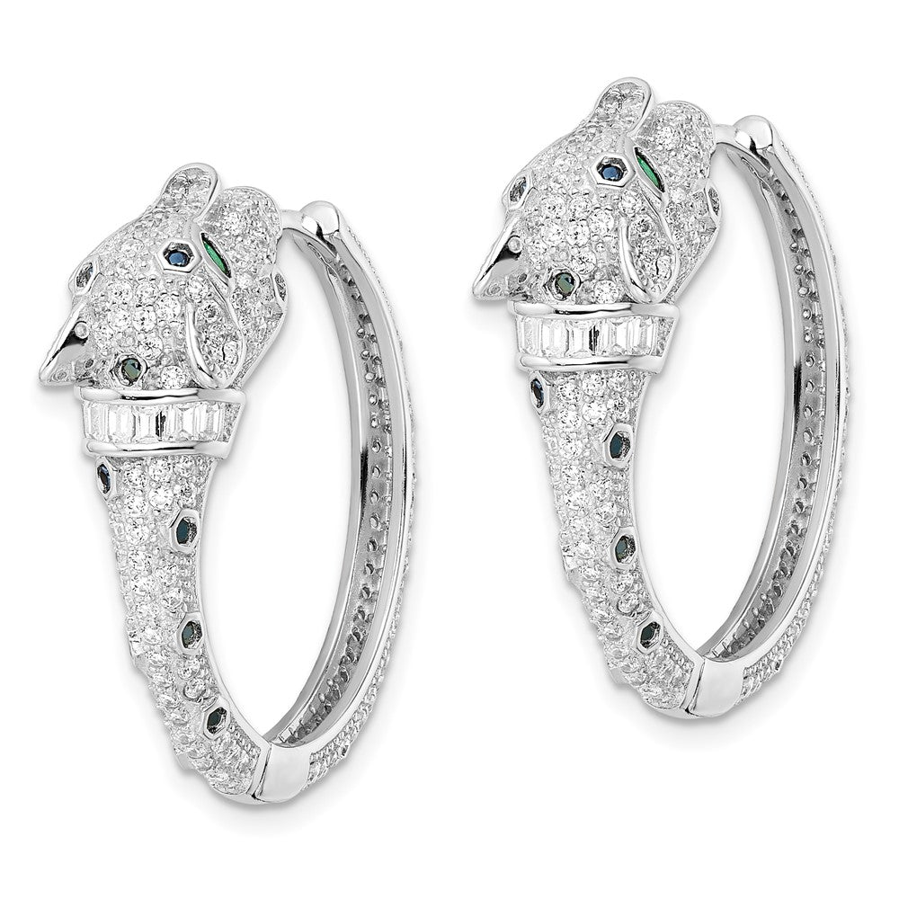 Sterlingsilber Rhodiniert Poliert Zirkonia Cheetah Klappbar Creolen