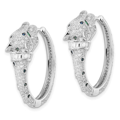 Sterlingsilber Rhodiniert Poliert Zirkonia Cheetah Klappbar Creolen