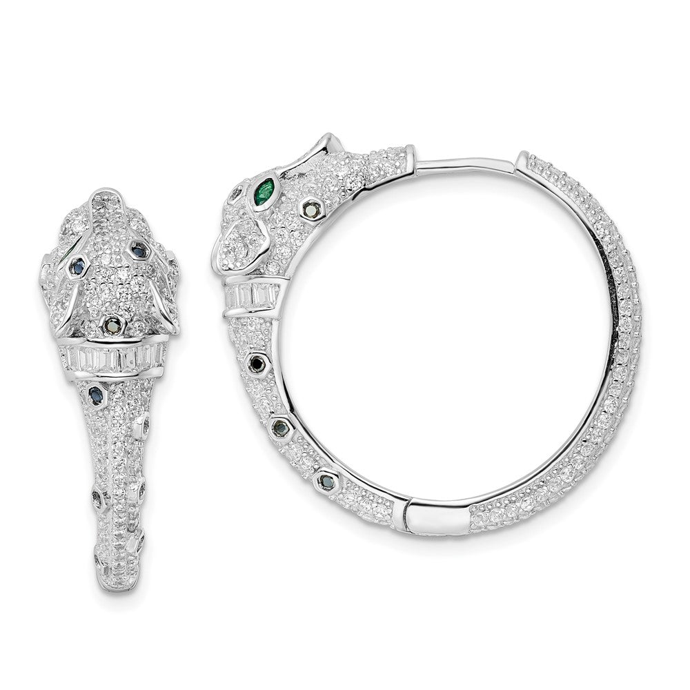 Sterlingsilber Rhodiniert Poliert Zirkonia Cheetah Klappbar Creolen