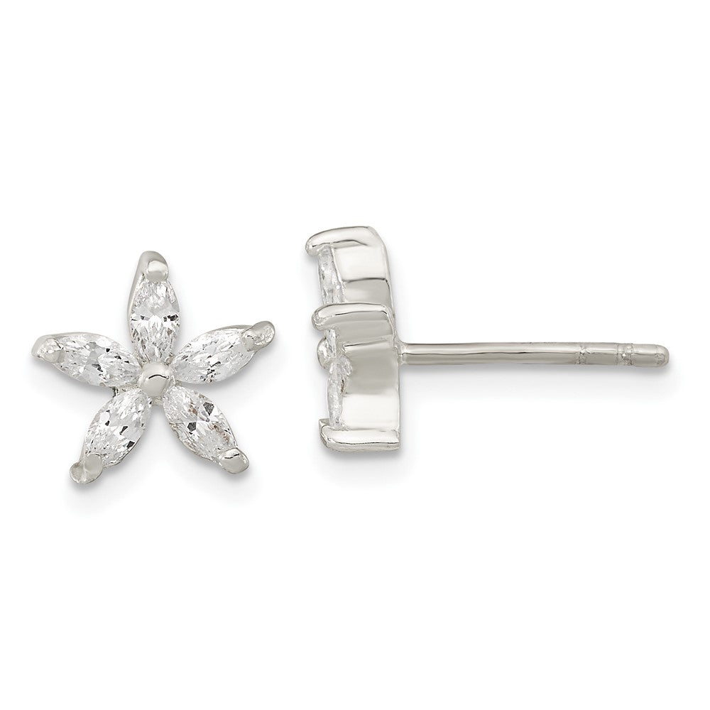 Sterlingsilber Poliert Zirkonia Blume Ohrstecker