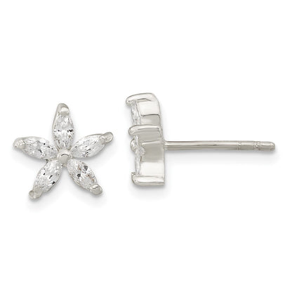 Sterlingsilber Poliert Zirkonia Blume Ohrstecker