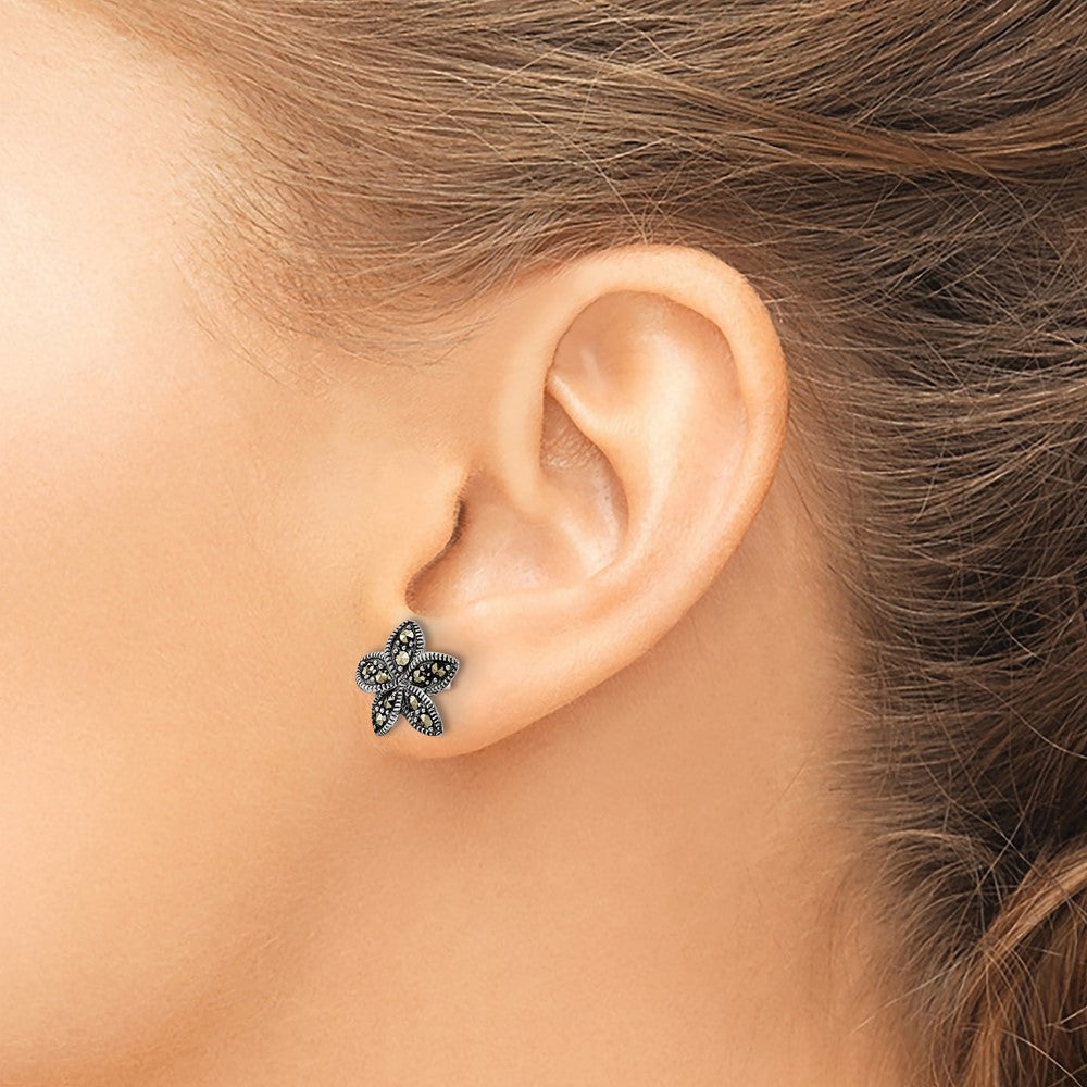 Sterlingsilber Antikisiert Markasit Blume Ohrstecker
