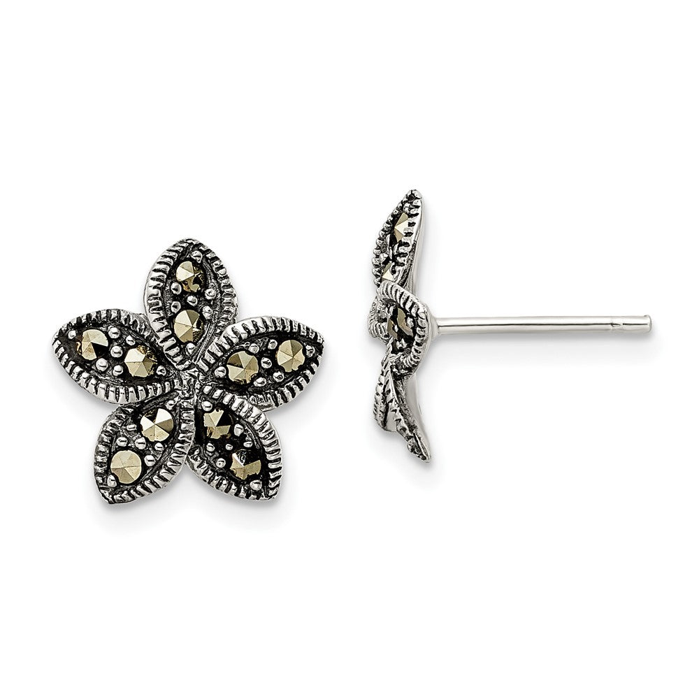 Sterlingsilber Antikisiert Markasit Blume Ohrstecker