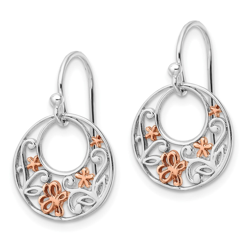 Sterlingsilber Rose Rhodium Poliert Blumen Ohrhänger