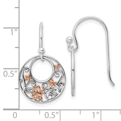 Sterlingsilber Rose Rhodium Poliert Blumen Ohrhänger