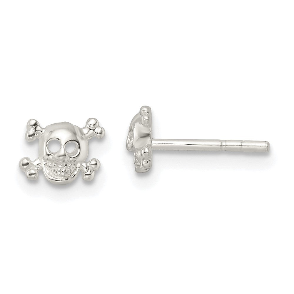 Sterlingsilber Poliert Totenkopf und Crossbones Ohrstecker