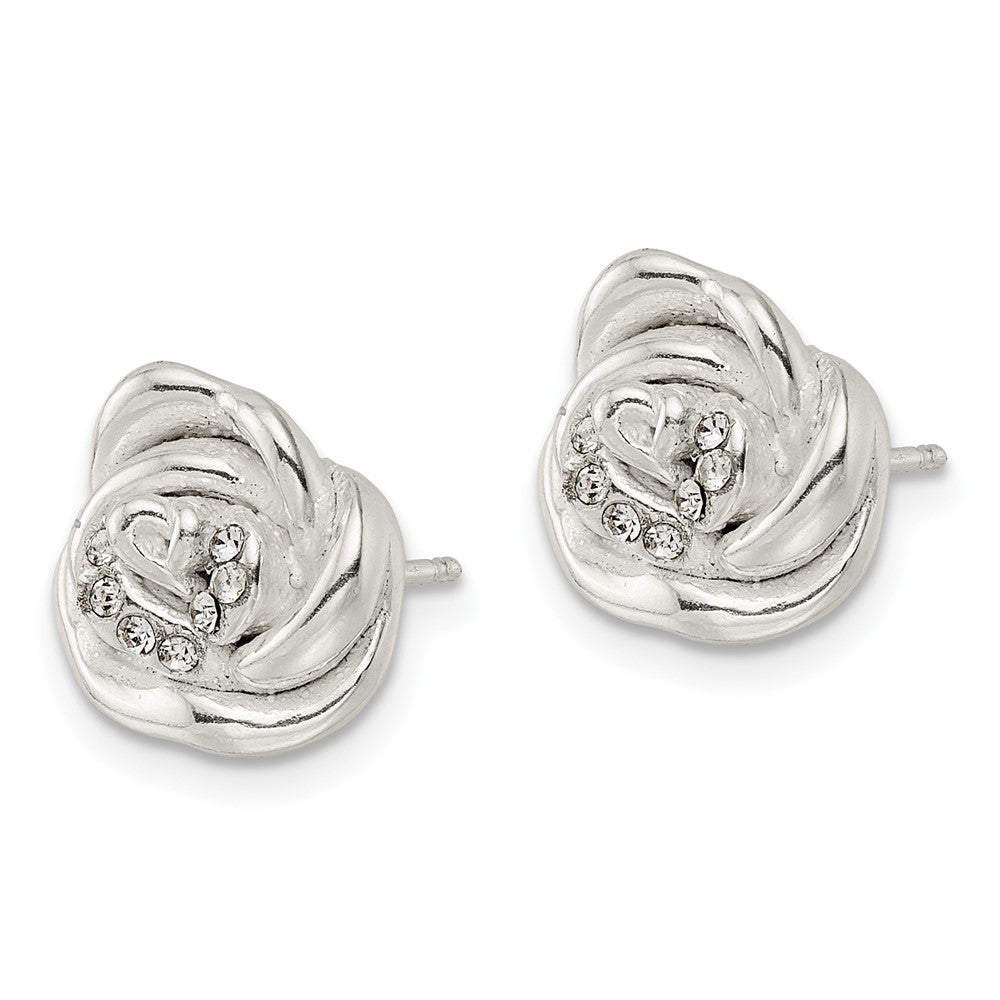 Sterlingsilber Poliert & Lasered Kristall Rose Ohrstecker
